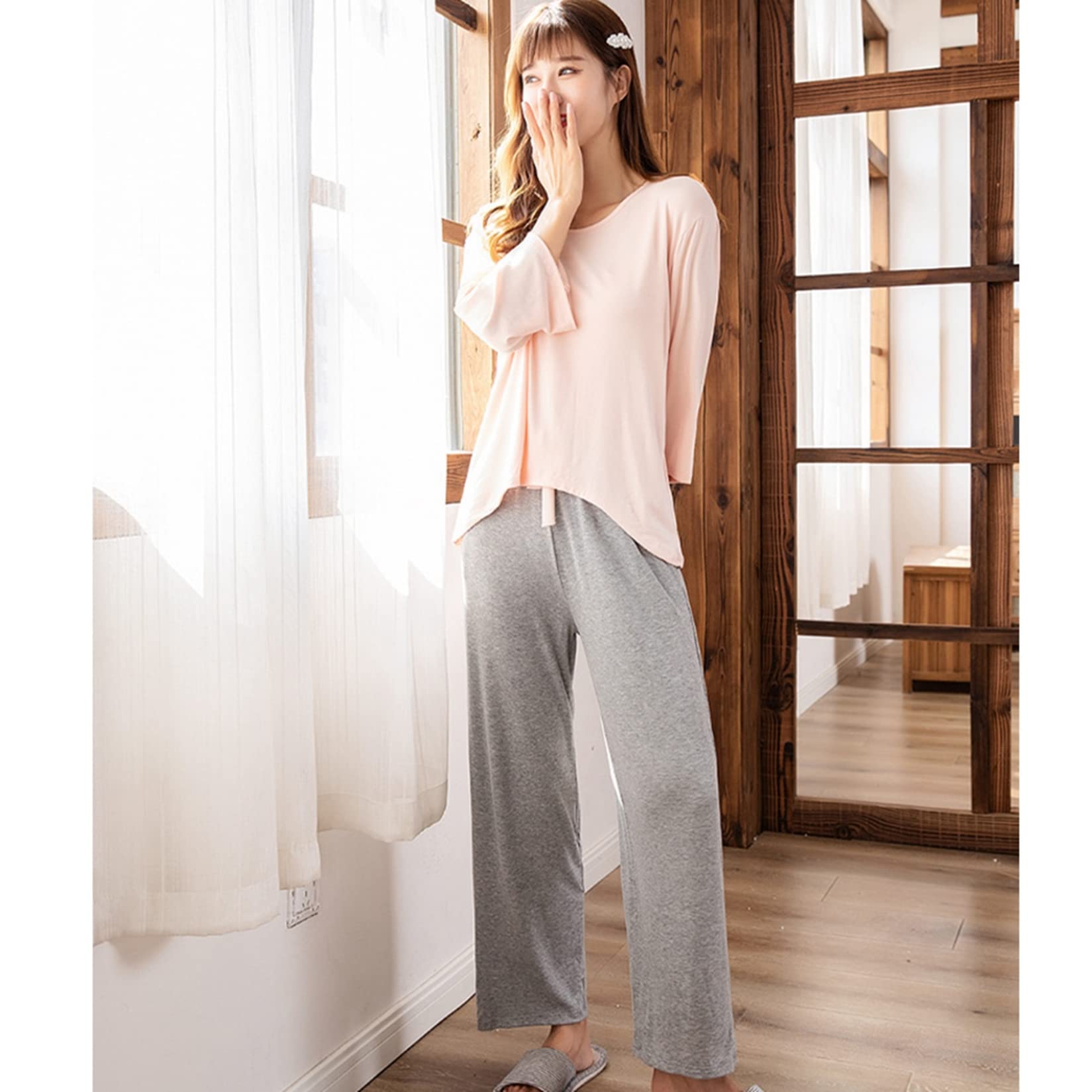 Amazon.co.jp: ルームウェア 夏 パジャマ レディース 七分袖 長ズボン